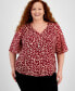 Plus Size Printed V-Neck Necklace Top, Created for Macy's