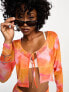 Only mesh tie front top co-ord in orange tie dye