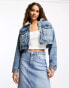 ASOS DESIGN cropped denim borg jacket in midwash blue