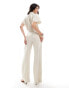 Mango linen look belted jumpsuit in white