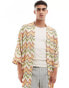 ASOS DESIGN kimono in peach and lime crochet knit stripe