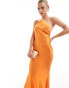 ASOS DESIGN Petite satin halter maxi dress with shaped back detail in orange