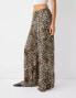 Bershka tie waist wide leg trousers in leopard print