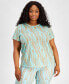 Plus Size Geo-Print Mesh Short-Sleeve Top, Created for Macy's