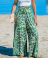 Women's Green and Pink Abstract Wide Leg Pants