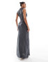 ASOS DESIGN ruched high neck maxi dress in charcoal