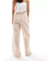 ASOS DESIGN tie waist wide leg trouser with linen in brown & cream stripe