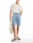 ONLY & SONS carpenter detail denim short in light blue wash