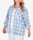 Plus Size Button Front Shirt Collar Light Weight Plaid Jacket