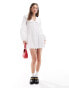 Miss Selfridge poplin collar mini smock shirt dress in white