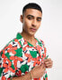 GANT short sleeve rever collar relaxed fit viscose floral print shirt in green multi