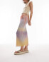 Topshop Petite mesh pastel blurred printed picot trim midi skirt in multi