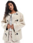 YAS faux fur jacket with buckle fastening in neutral - STONE