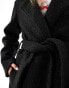 Brave Soul boucle belted maxi coat in black