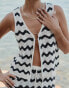 4th & Reckless x Luana Barron ana wave crochet tie side beach top co-ord in navy and cream