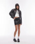 Topshop faux leather slim fit washed moto jacket in black