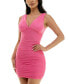 Juniors' V-Neck Studded Ruched Bodycon Dress