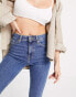 Topshop Petite high rise Jamie flare jeans in mid blue