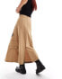 COLLUSION rip stop maxi skirt with contrast stitch and embroidery emblem in camel