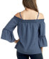 Juniors' Cold-Shoulder Smocked 3/4-Sleeve Top