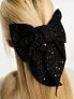 My Accessories London woven sequin bow hair clip in black