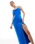 Flounce London satin strappy maxi dress with split in bright blue