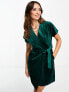 Closet London kimono sleeve velvet mini dress with wrap tie in emerald