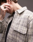 Topman long sleeve regular check boucle overshirt in ecru