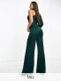 TFNC Tall satin one shoulder jumpsuit in forest green