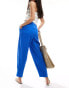 Mango linen elasticated waist slim trouser in blue