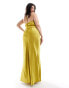 TFNC Bridesmaids Plus satin maxi dress with tie back and button detail in lime