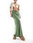 ASOS DESIGN linen look tie waist bias maxi skirt in khaki