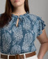 Plus Size Linen-Blend Tie-Neck Flutter-Sleeve Top