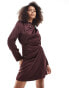 YAS draped satin mini dress in chocolate