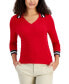 Women's Cotton Striped-Collar Cable-Knit Sweater