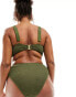 South Beach Curve knot front high waist crinkle bikini bottom in sage green