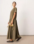 ASOS EDITION jersey contrast fabric tshirt dress with drop waist in olive green