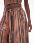 Topshop textured wide leg beach trousers in brown stripe