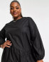 Lola May Plus oversized smock dress with asymmetric seam detail in black