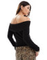 Pieces fine knit off shoulder jumper in black