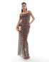 In The Style exclusive mesh cowl neck cami maxi dress in leopard print