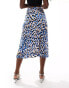 Brave Soul satin midi skirt in blue animal print