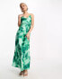 Object strappy midi dress in green abstract print