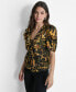 Women's Printed Puff-Sleeve V-Neck Blouse