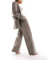 NA-KD co-ord herringbone straight trousers in dark beige