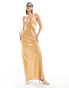 Lioness satin asymmetric tie detail cami maxi dress in gold