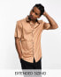 ASOS DESIGN skinny satin shirt with roll sleeve in bronze