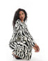 YAS textured jersey maxi dress with fluted sleeves in mono print - BLACK