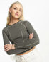 Motel y2k stitch detail long sleeve top in gunmetal grey