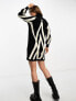 Object knitted jumper dress with high neck in mono print